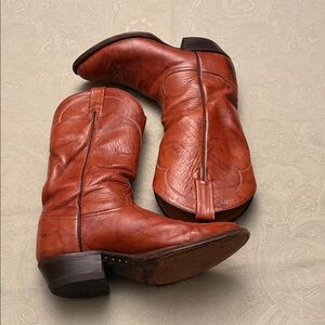 Tony Lama Chestnut Brown Men’s Leather Cowboy Boots Size 9E Vintage 1990s